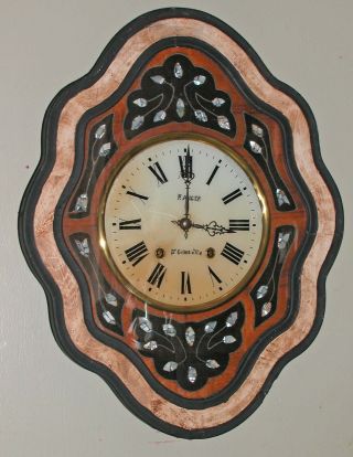 19c F Auger St Gilles French Vineyard Bakers Clock Mop Inlay Piecrust T&s Repeat