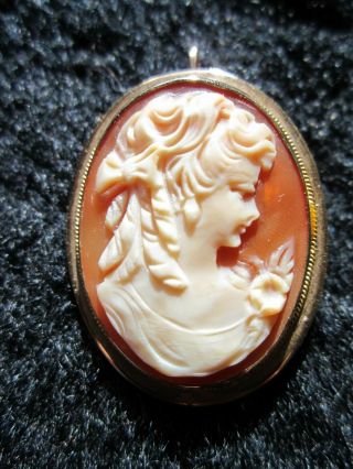 Antique 1800s Victorian Era 14k Solid Yellow Gold Cameo Brooch / Pendant