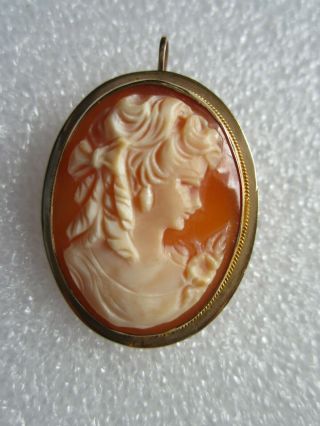 ANTIQUE 1800s VICTORIAN ERA 14K SOLID YELLOW GOLD CAMEO BROOCH / PENDANT 2