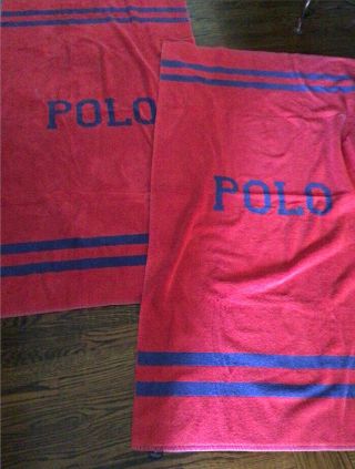 Set Of 2 Vintage Ralph Lauren Polo Beach Towels Red Blue 36 X 66 Blue Label Euc