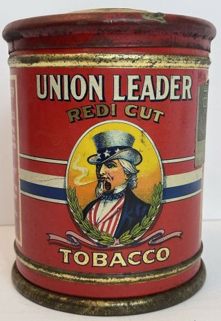 Antique Vtg Early 1900s Union Leader Redi Cut Uncle Sam Tobacco Tin Canister Can