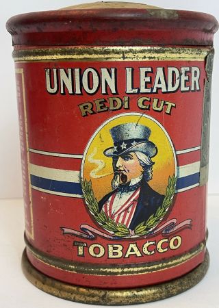 Antique Vtg Early 1900s UNION LEADER Redi Cut Uncle Sam Tobacco Tin Canister Can 3