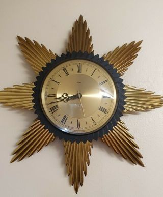 Vintage Metamec Sunburst Wall Clock Retro Mid Century Art Deco