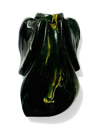 Antique Early 1900’s Carved Black Dark Green Bakelite Dress Clip 3