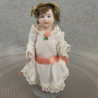 4 - 1/2 " Antique All Bisque German Miniature Dollhouse Doll W Pink Boots 510 Mark