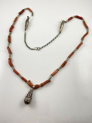 Antique Berber Coral White Metal Necklace Moroccan Tribal Ethnic Jewellery