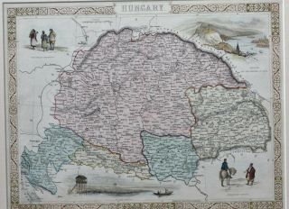 Antique Map Of Hungary Rapkin & Tallis 1851,  Mounted