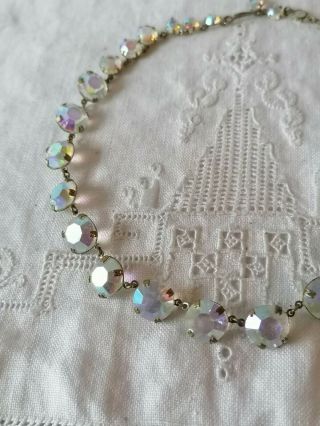 Antique Art Deco Aurora Borealis Open Back Crystal Bezel Choker Riviere Necklace