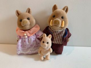 Sylvanian Families Vintage Truffle Boar Family Figures With Baby