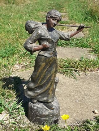 Antique Sculpture " Moisson " Spelter Farm Girl Harvest Fabrication Francaise