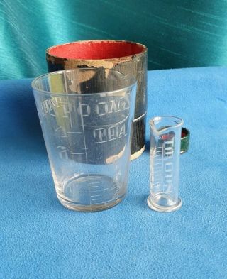 Antique S.  Maw,  Son & Thompson Travel Medicine Glass & Minim Drops Measure