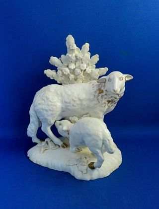 Antique Early 19thc Derby Porcelain Figure Of A Sheep " Ewe And Lamb "