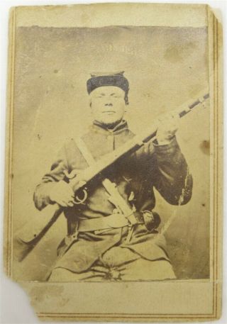 Antique Cdv Photo Civil War Armed Soldier W/ Saxon Musket And Pistol