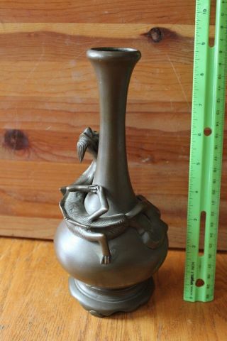 Antique Chinese Bronze Stem Vase bud Garlic Head bottle Dragon Chameleon lizard 2