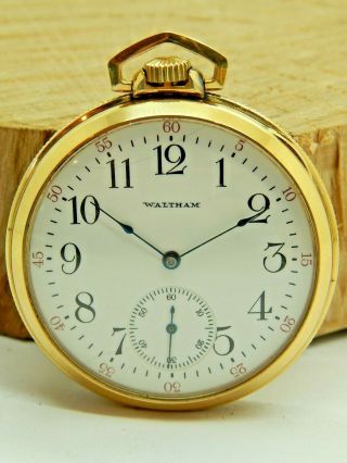 Serviced Antique 12 Size 15 Jewel Waltham Pocket Watch In 10k Rgp Case Art Deco