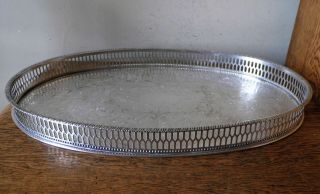 Lovely Vintage 1930 - 50s Sheffield Silver Plated Oval Chased Gallery Drinks Tray