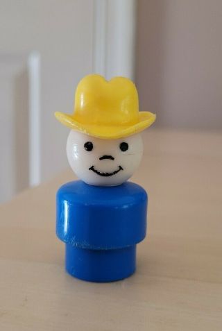 White Skin Whoops - Vintage Fisher Price Little People Blue Boy/cowboy W/ Hat