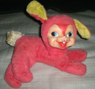 Vintage Rubber Face Bunny Rabbit Plush Happy Face Rushton My Toy Co