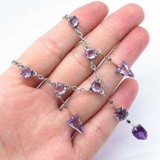 Antique Victorian 925 Sterling Silver Amethyst Gemstone Arrow Chain Necklace 16 "