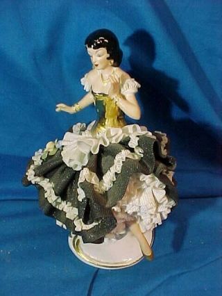 Vintage Dresden Lace Porcelain Figurine - Spanish Flamenco Dancer Blue Dress