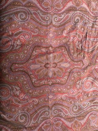Antique Victorian Paisley Shawl,  1800 Wool Paisley Tapestry Piano Scarf Blanket