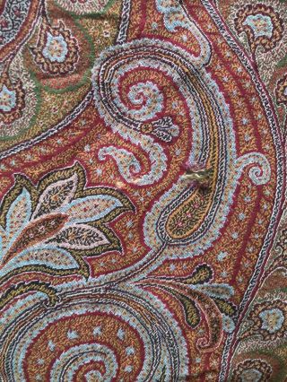 Antique Victorian Paisley Shawl,  1800 Wool Paisley Tapestry Piano Scarf Blanket 2