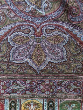 Antique Victorian Paisley Shawl,  1800 Wool Paisley Tapestry Piano Scarf Blanket 3