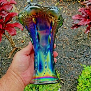 Imperial Antique Carnival Glass Purple Beaded Bullseye Vase