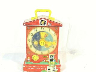 Vintage 1968 Fisher Price Usa Wood Music Box Teaching Clock No.  998