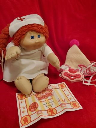 Vintage 1985 Signed Cabbage Patch Nurse Doll With Additional Costume