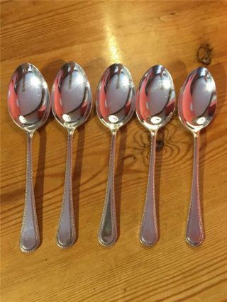 5 X Vintage Silver Plated Epns Beaded Design Large Table Spoons 21cm A1