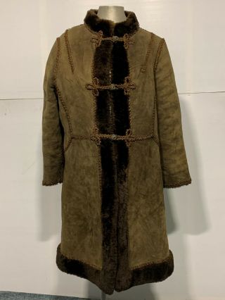 Womens Vintage Long Afghan Leather Sheepskin Coat Jacket Size 14