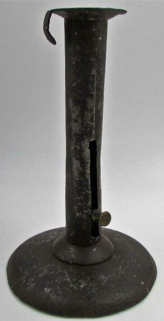 Primitive Antique Forged Iron Hog Scraper Push Up Candlestick Candle Holder