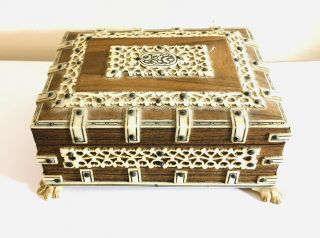 Antique Vizagapatam Wooden Box With Lion Feet 2