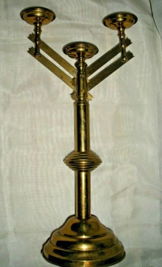 Vtg Tall Brass Adjustable 3 Light Church Altar Candelabra Candle Holder