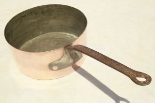 Large Antique French Copper Saucepan Tin Lined Stamped 1.  5mm 10.  6inch 4.  9lbs