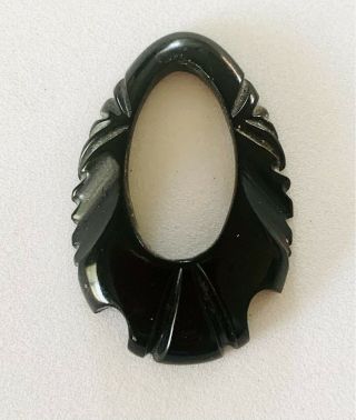 Antique Victorian Carved Black Whitby Jet Mourning Pendant