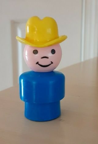 Vintage Fisher Price Little People Blue Farmer Boy/cowboy W/yellow Hat