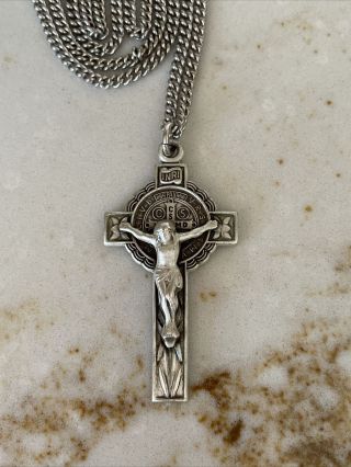 Antique Sterling Crucifix Cross Necklace Ornate Design On Back 14.  5 Grams