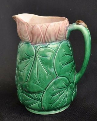 Antique Majolica Pond Lily Pitcher By Joseph Holdcroft C.  1870s