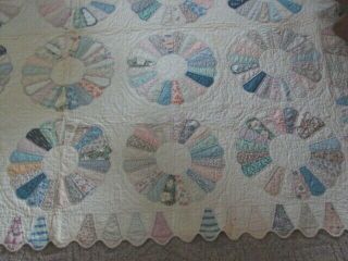 Antique 1920s 30s Vintage Hand Made Dresden Plate Cotton Quilt Signed