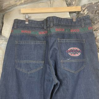 Vintage Gucci Jeans Dark Wash Straight Baggy Embroidered Gg Size 36 X 32