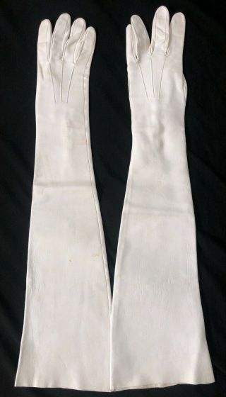 Size 7 1/2,  23 1/4 Inch Vintage Off White Long Italian Leather Opera Gloves 2