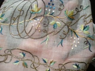 Antique 18th Century Sheer Silk And Gold Embroidered Muslin
