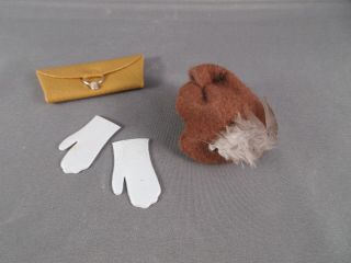 Vintage 1959 - 61 Barbie Peachy - Fleecy Purse,  Gloves And Hat