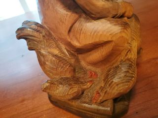 WOMAN Wood Carving w/ Chickens GOMO TRAXE MARK MADE IN ITALY Numbered 10 