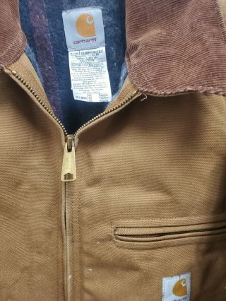 Carhartt Vintage USA J01 Blanket Lined Trucker Duck Denim Work Jacket 46R R TAN 3