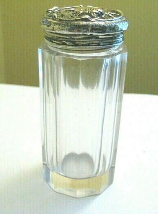 Antique Cut Glass Repousse Sterling Silver Lid Vanity Jar