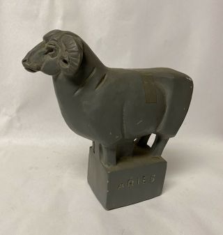 Vintage Fred Press Modernist Zodiac Chalkware Sculpture Aries Art Figure Mcm