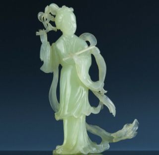 Finely Carved Chinese Green Jade Hardstone Female Immortal Guanyin Figure